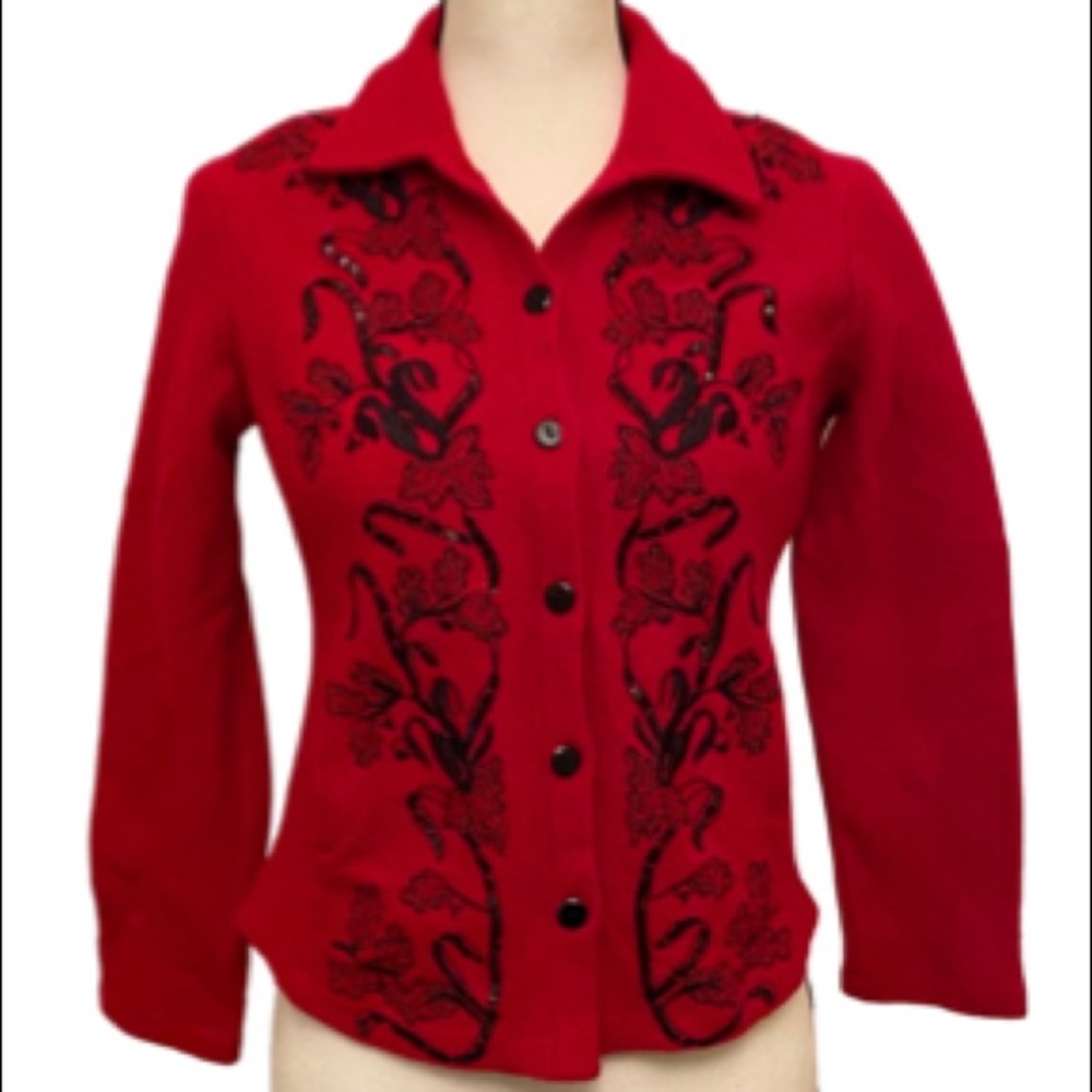JONES NEW York 100% Merino Jacket Embroidered Red